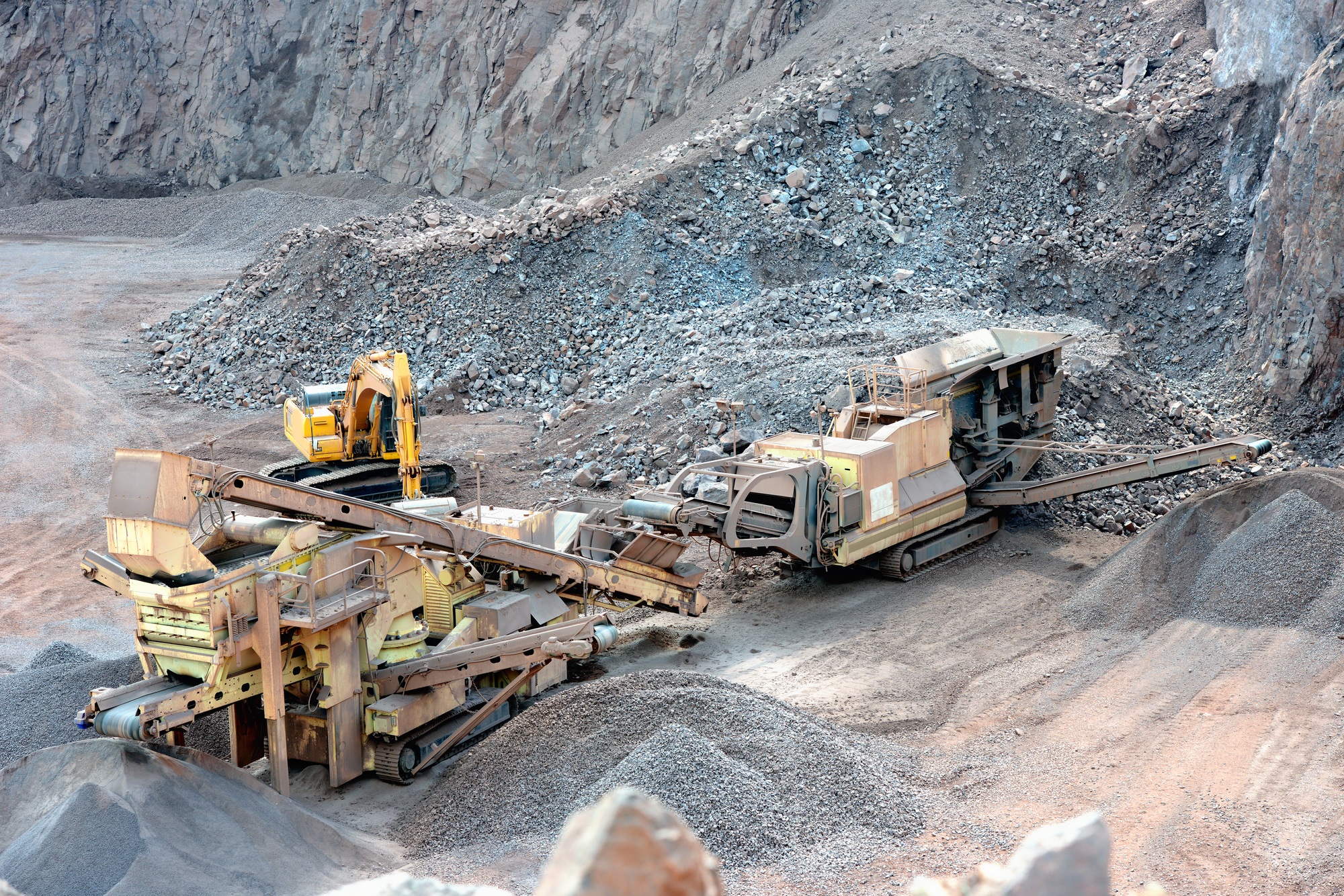 stone crusher in a surface mine. Open pit mine. Quarry